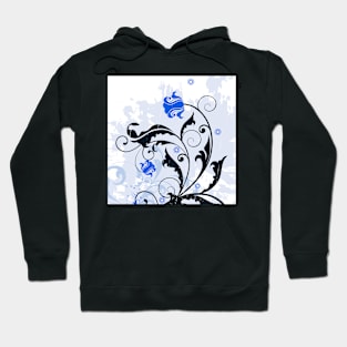 White Blue Floral Art Hoodie